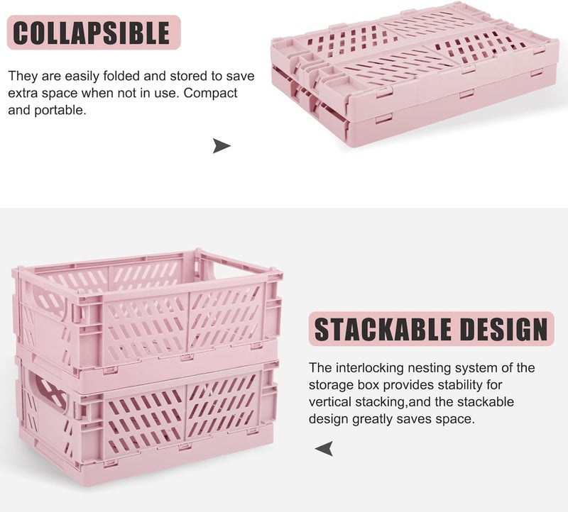 Weraher Plastic Baskets for Desk Organizing, Drawer Organizer, 2 Medium+2 Small Durable Folding Storage Crate for Home Kitchen Classroom Office Bedroom and Bathroom (Pink) - Image 4